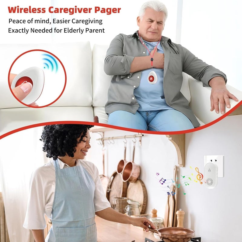 XAXAPOOBAG Wireless Caregiver Pager SOS Call Button for Elderly Monitoring 1000+ Feet Life Alert，Emergency Alert System Call Bell for Nurse Patient Disabled 2 Waterproof Transmitter & 2 Plugin Receiver - Image 2